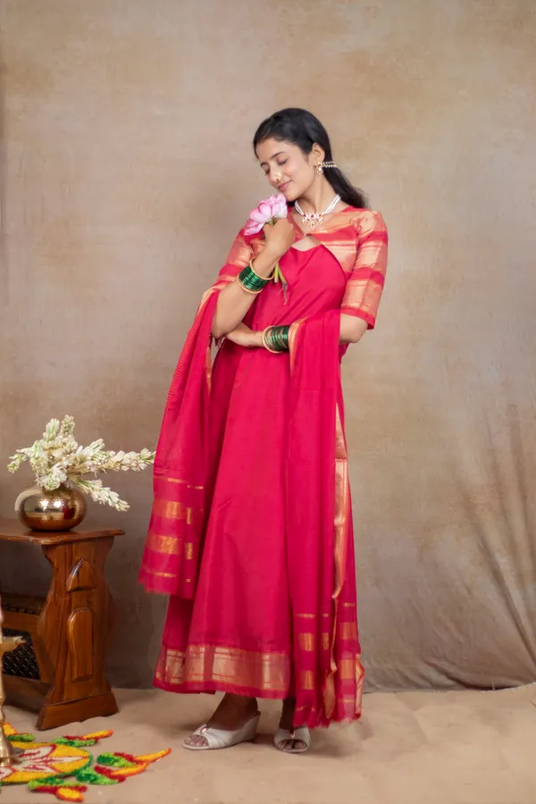 Pink_Irkal_Cotton_Jacket_Dress_With_Dupatta_For_Women
