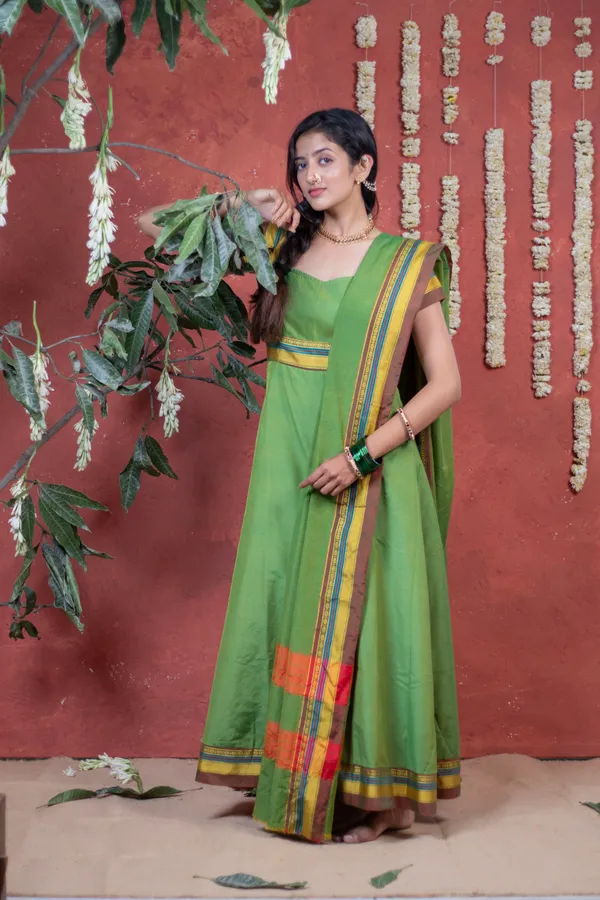 Green_Irkal_Cotton_Flare_Dupatta_Dress_For_Women
