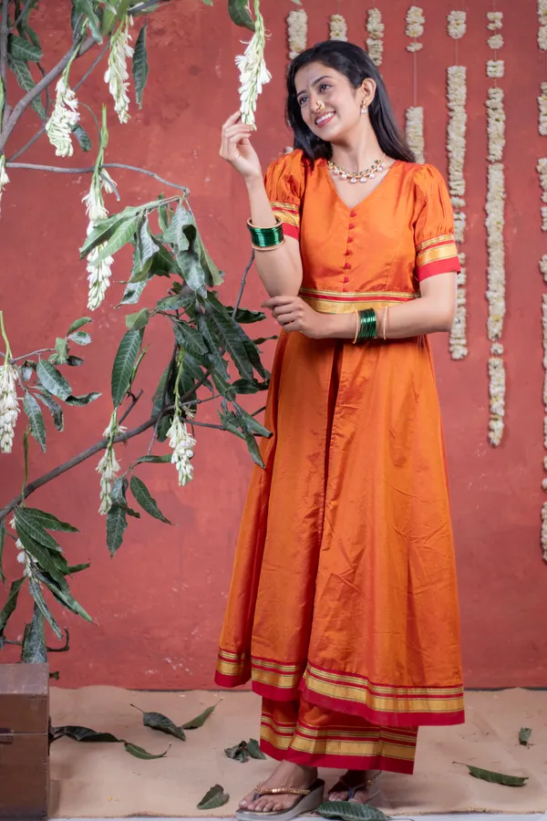 Orange_Irkal_Cotton_Cape_Style_Dress_For_Women