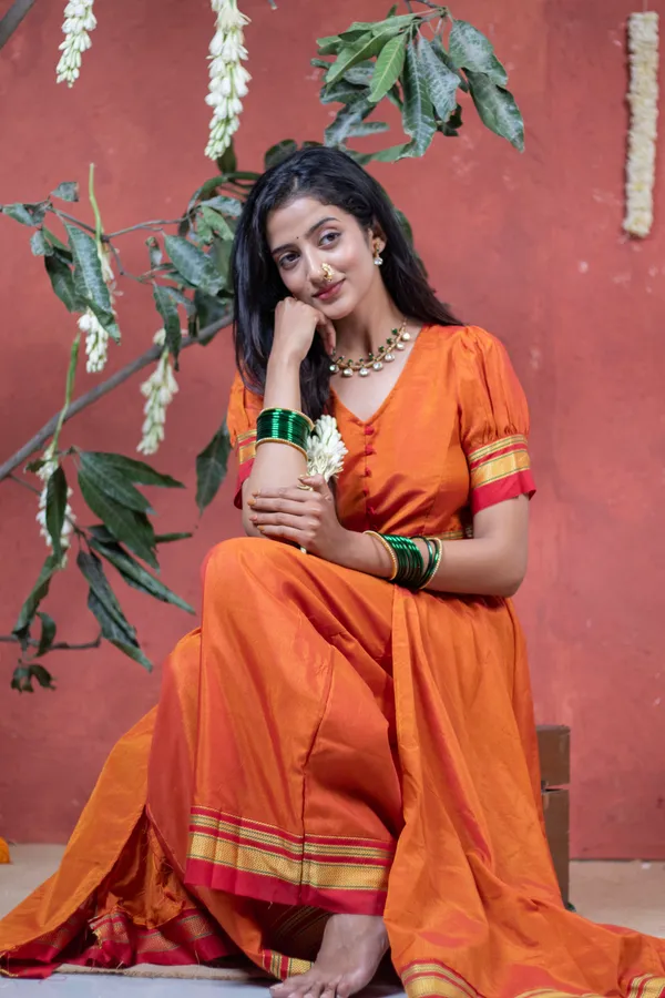Orange_Irkal_Cotton_Cape_Style_Dress_For_Women