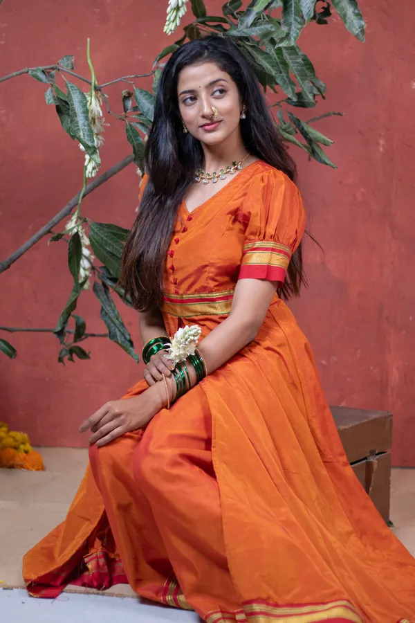 Orange_Irkal_Cotton_Cape_Style_Dress_For_Women