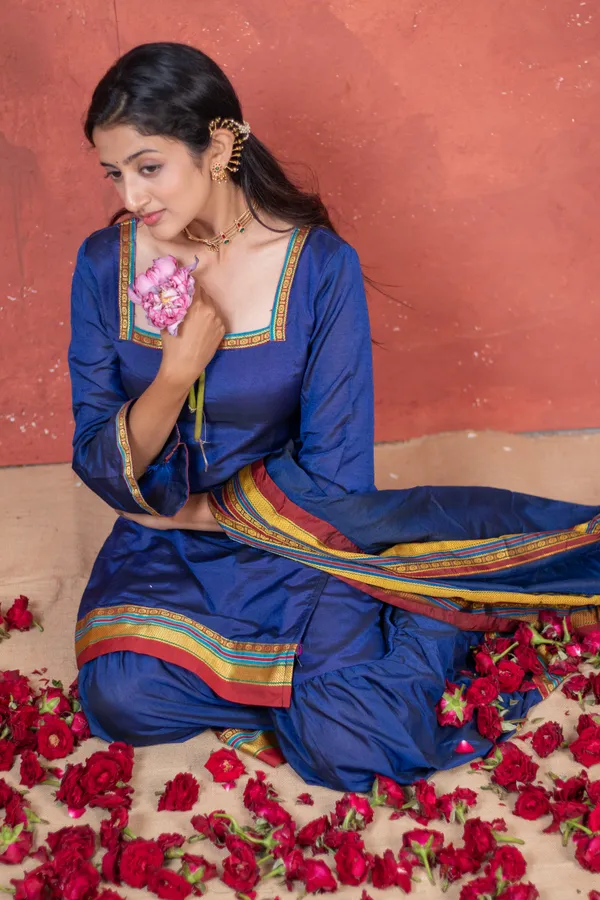 Blue_Irkal_Cotton_Sharara_Style_Kurta_Pant_Dupatta_Set_For_Women