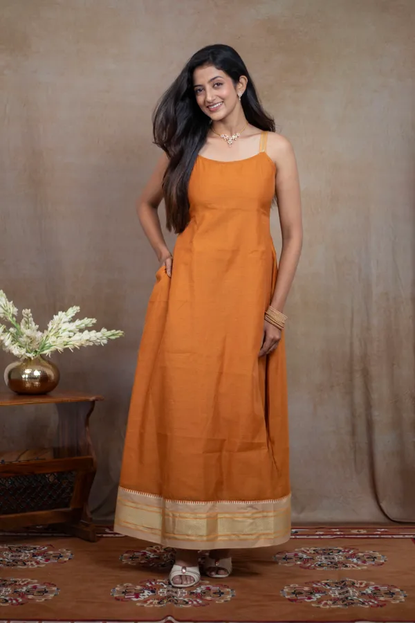 Orange_Irkal_Cotton_Spaghetti_Strap_Dress_For_Women