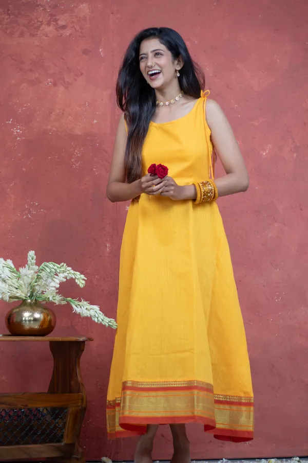 Yellow_Irkal_Cotton_Tie-Up_Dress_For_Women