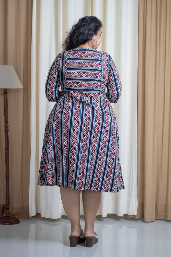 Multicolour_Cotton_Plus_Size_Ajrak_Print_Dress_For_Women