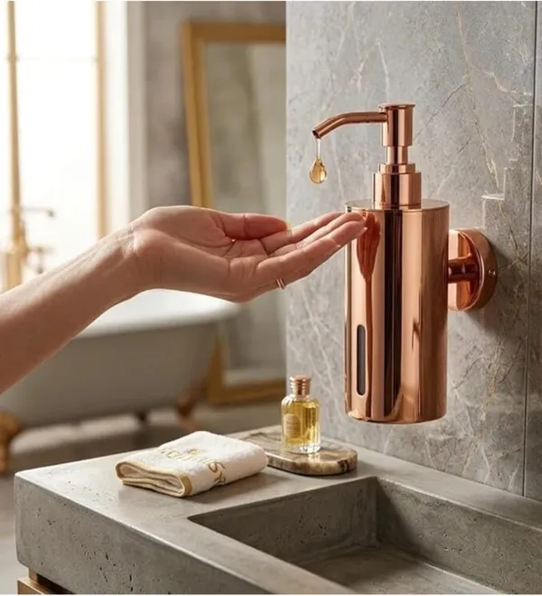 Luxury_Solid_Wall-Mounted_Soap_Dispenser_(Polished_Rose_Gold)_