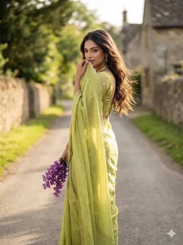 Light_Green_Star_Georgette_Saree_For_Women