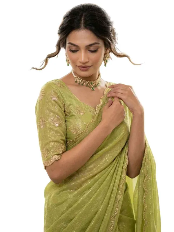Light_Green_Star_Georgette_Saree_For_Women