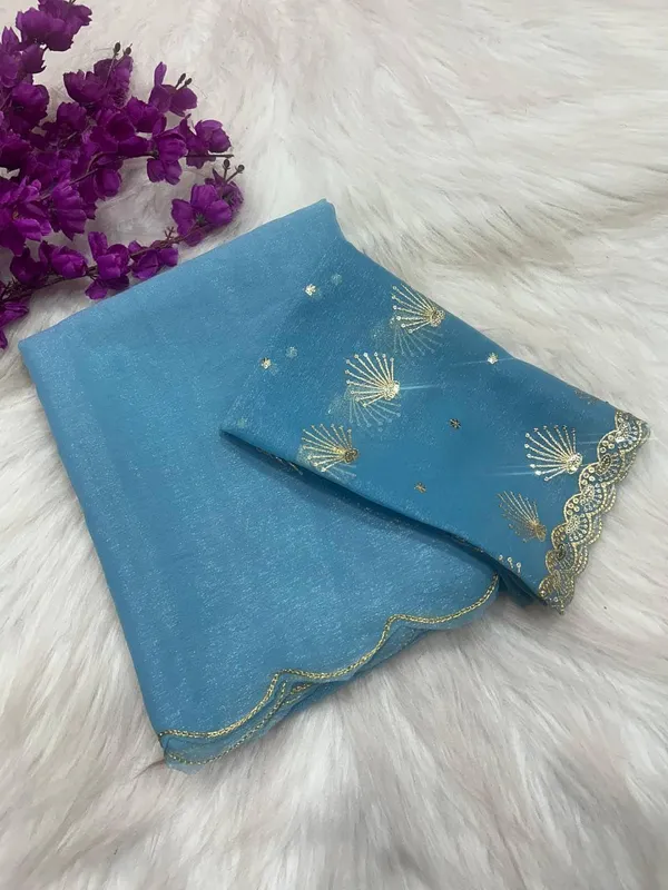 Sky_Blue_Star_Georgette_Saree_For_Women