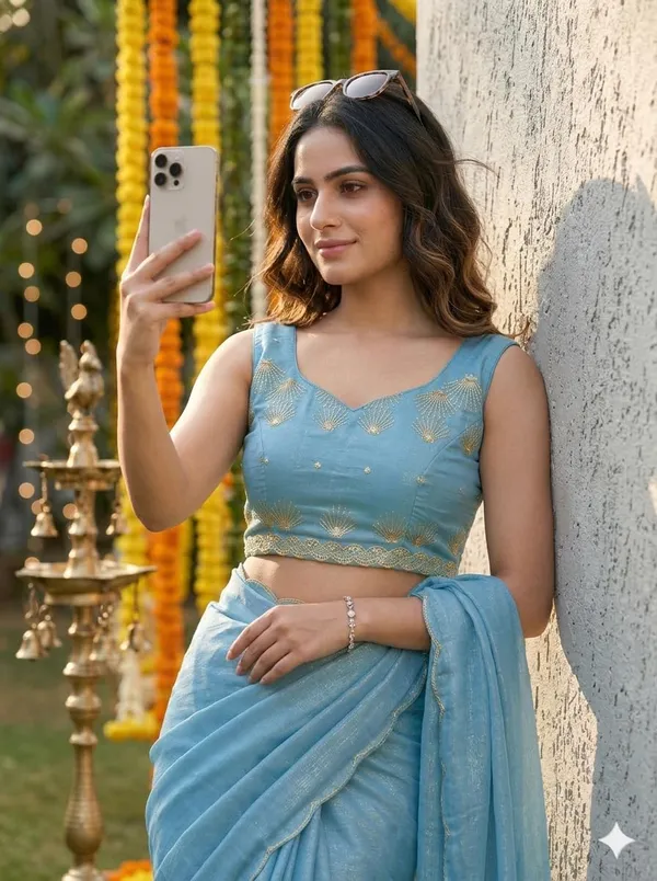Sky_Blue_Star_Georgette_Saree_For_Women