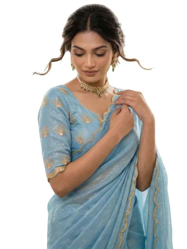 Sky_Blue_Star_Georgette_Saree_For_Women