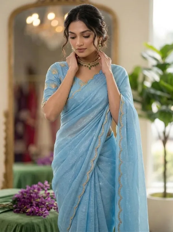 Sky_Blue_Star_Georgette_Saree_For_Women