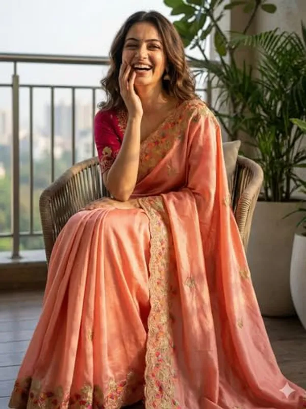 Peach_Star_Georgette_Embroidered_Saree_For_Women
