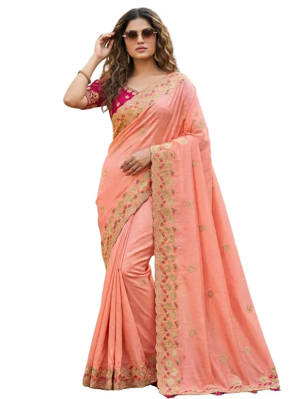 Peach_Star_Georgette_Embroidered_Saree_For_Women