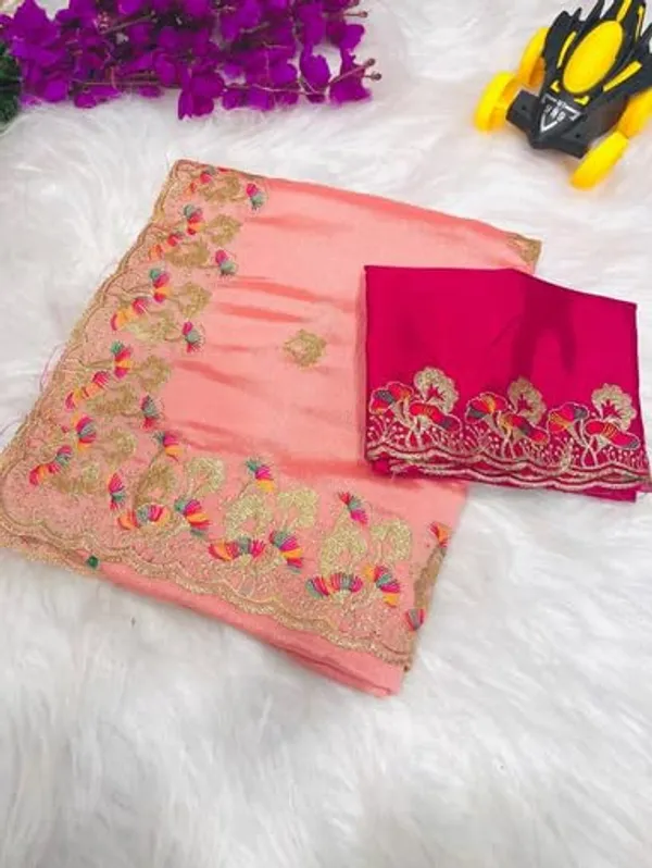 Peach_Star_Georgette_Embroidered_Saree_For_Women