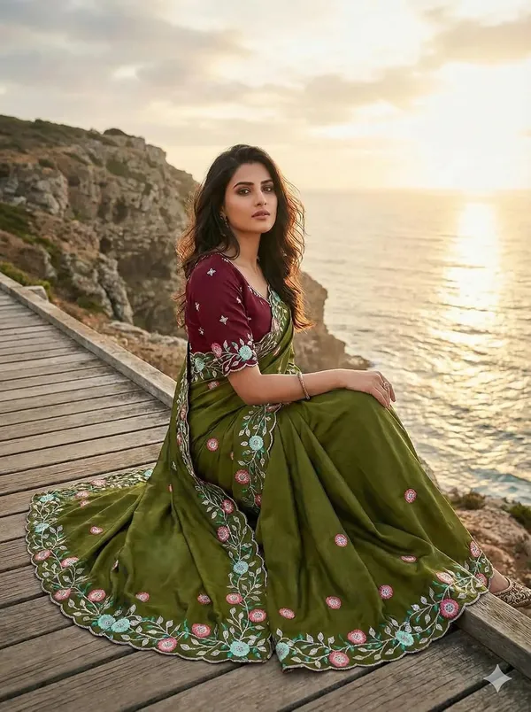 Green_Star_Georgette_Saree_For_Women