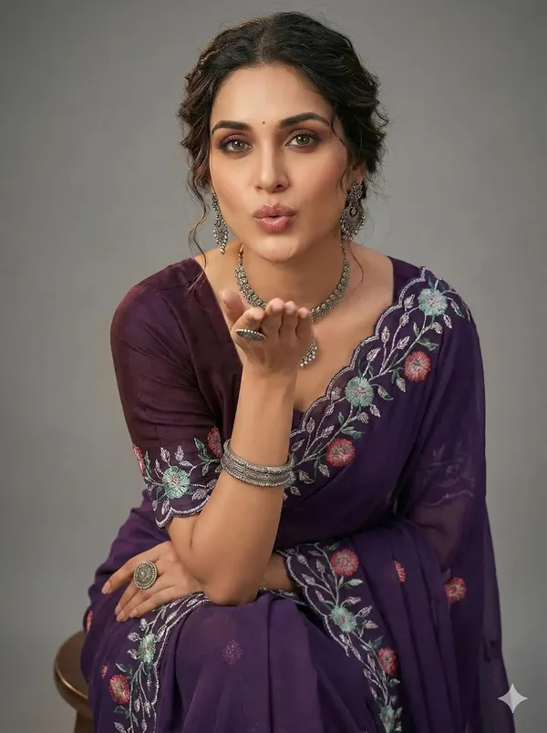Purple_Star_Georgette_Embroidered_Saree_For_Women
