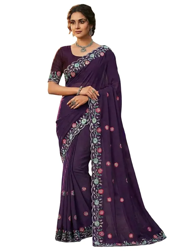 Purple_Star_Georgette_Embroidered_Saree_For_Women