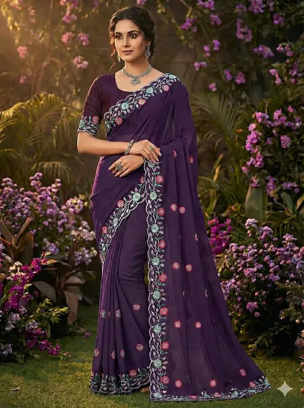 Purple_Star_Georgette_Embroidered_Saree_For_Women