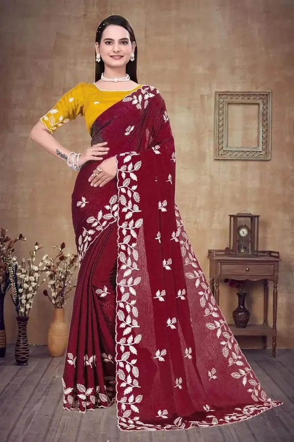 Maroon_Star_Georgette_Saree_For_Women