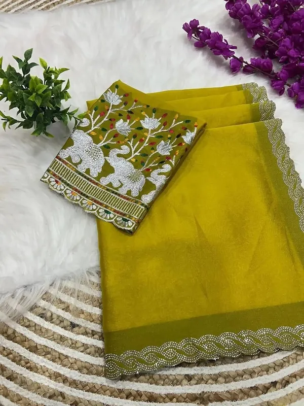 Yellow_Star_Georgette_Saree_With_Blouse_Piece_For_Women