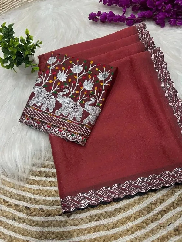 Maroon_Star_Georgette_Saree_For_Women