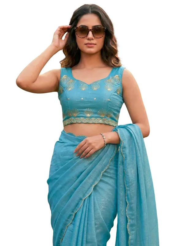 Sky_Blue_Star_Georgette_Embroidered_Saree_For_Women