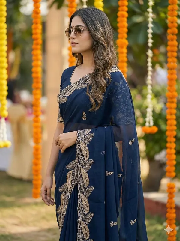 Blue_Star_Georgette_Temple_Border_Saree_For_Women