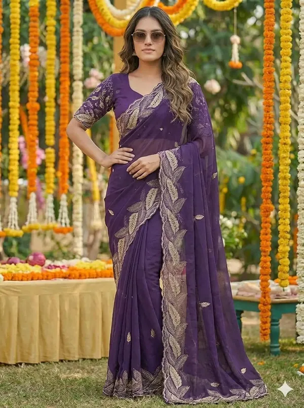 Lavender_Star_Georgette_Temple_Border_Saree_For_Women