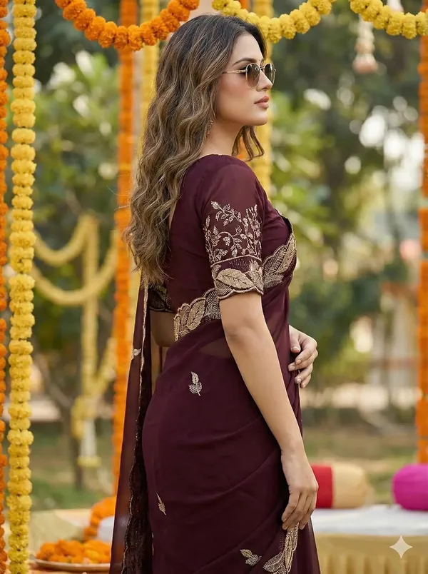 Maroon_Star_Georgette_Temple_Border_Saree_For_Women