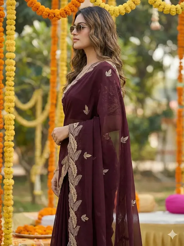 Maroon_Star_Georgette_Temple_Border_Saree_For_Women