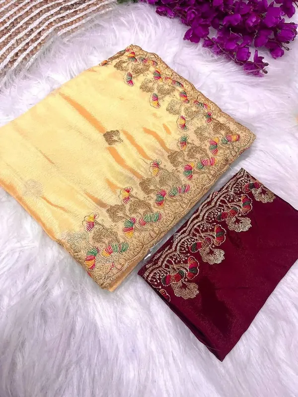Yellow_Star_Georgette_Embellished_Border_Saree_For_Women