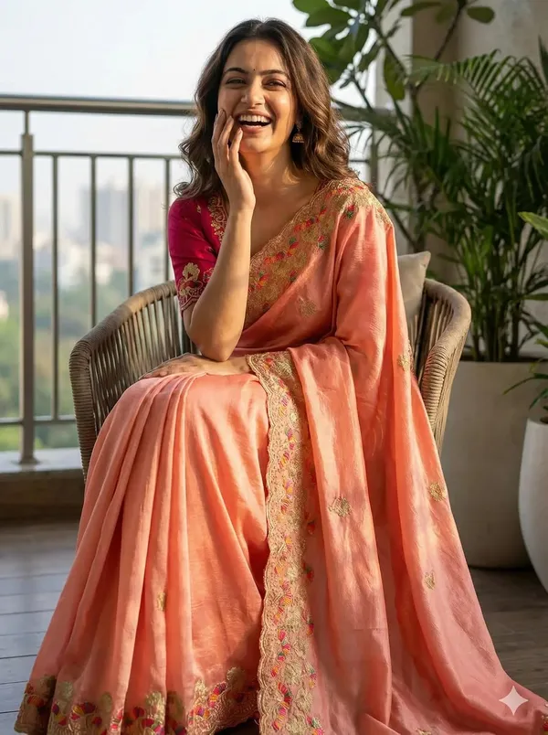 Peach_Star_Georgette_Embellished_Border_Saree_For_Women