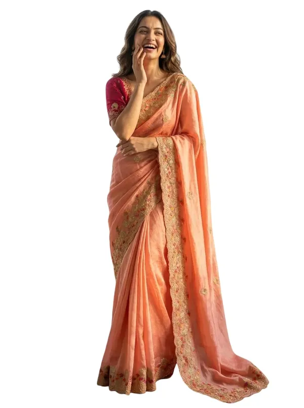 Peach_Star_Georgette_Embellished_Border_Saree_For_Women