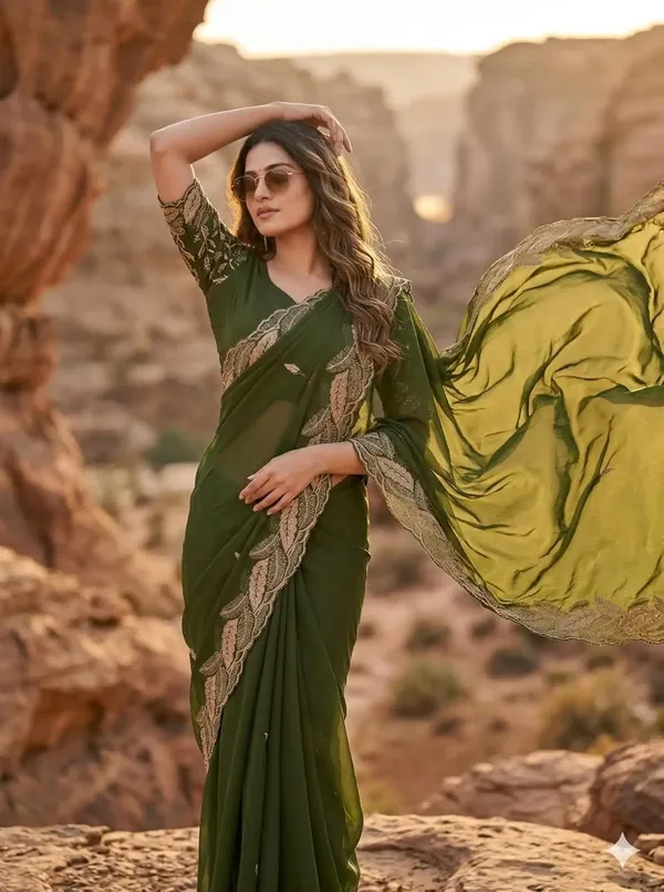 Mehendi_Star_Georgette_Temple_Border_Saree_For_Women