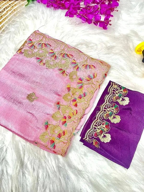 Light_Pink_Star_Georgette_Embellished_Border_Saree_For_Women