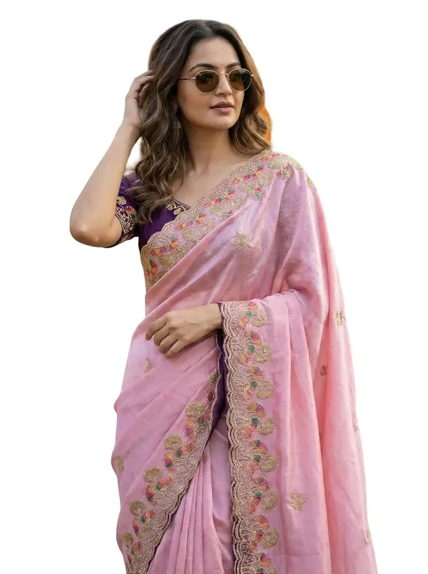 Light_Pink_Star_Georgette_Embellished_Border_Saree_For_Women
