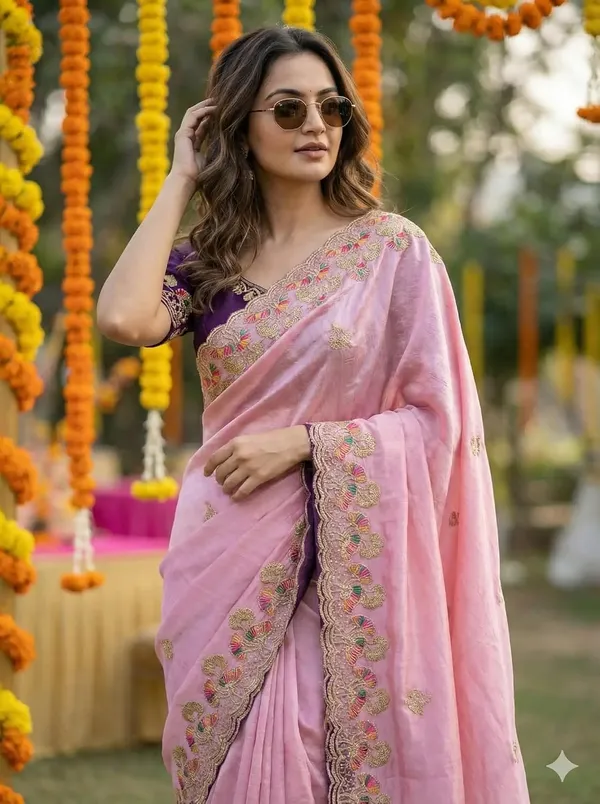 Light_Pink_Star_Georgette_Embellished_Border_Saree_For_Women