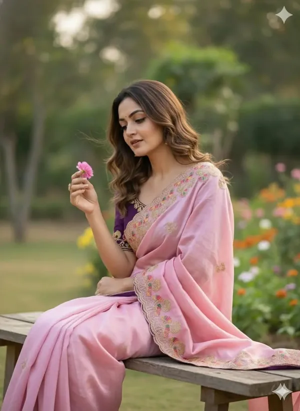 Light_Pink_Star_Georgette_Embellished_Border_Saree_For_Women