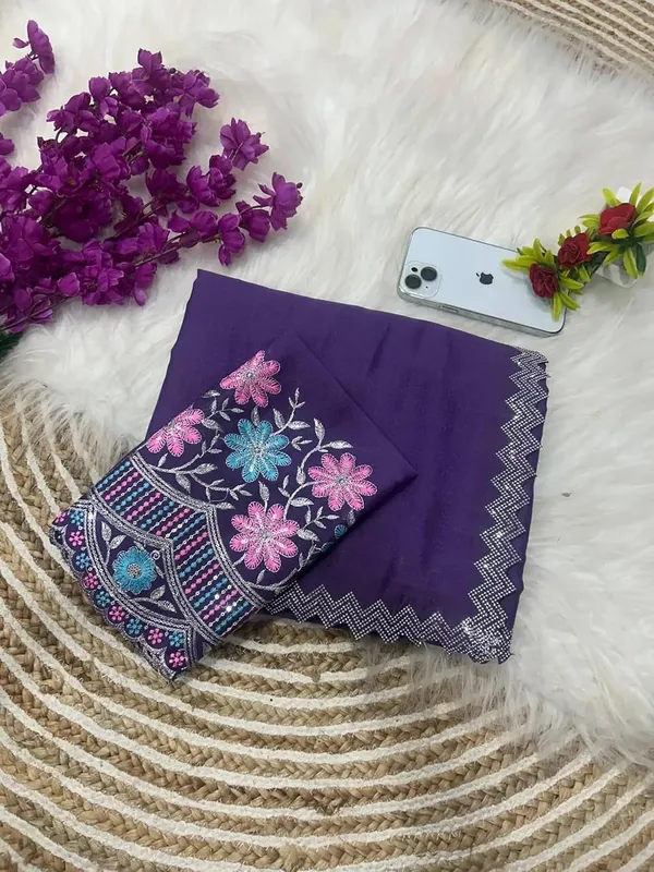 Purple_Star_Georgette_Embroidered_Saree_For_Women