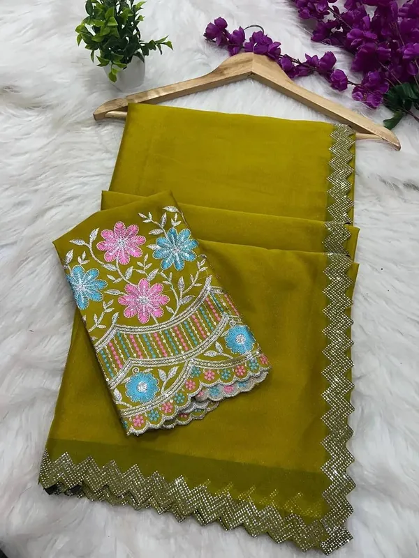 Yellow_Star_Georgette_Embroidered_Saree_For_Women