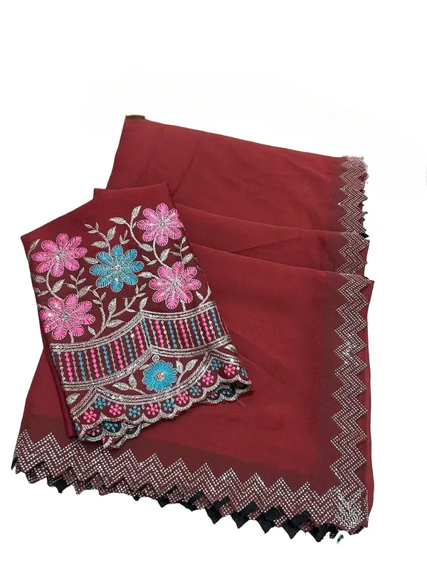 Maroon_Star_Georgette_Embroidered_Saree_For_Women
