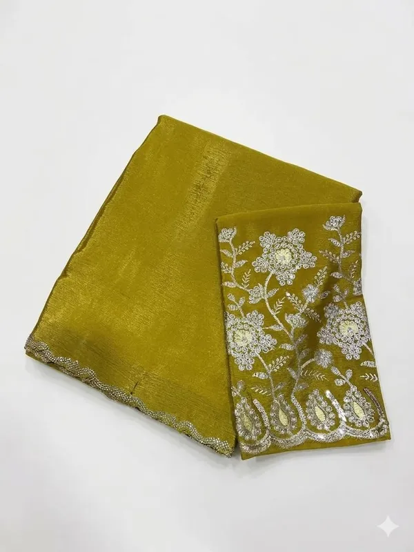 Mustard_Yellow_Star_Georgette_Embroidered_Saree_For_Women