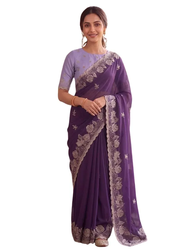 Purple_Star_Georgette_Embroidered_Saree_For_Women