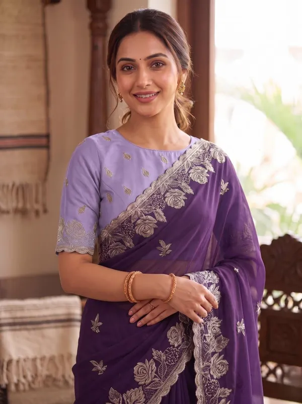 Purple_Star_Georgette_Embroidered_Saree_For_Women