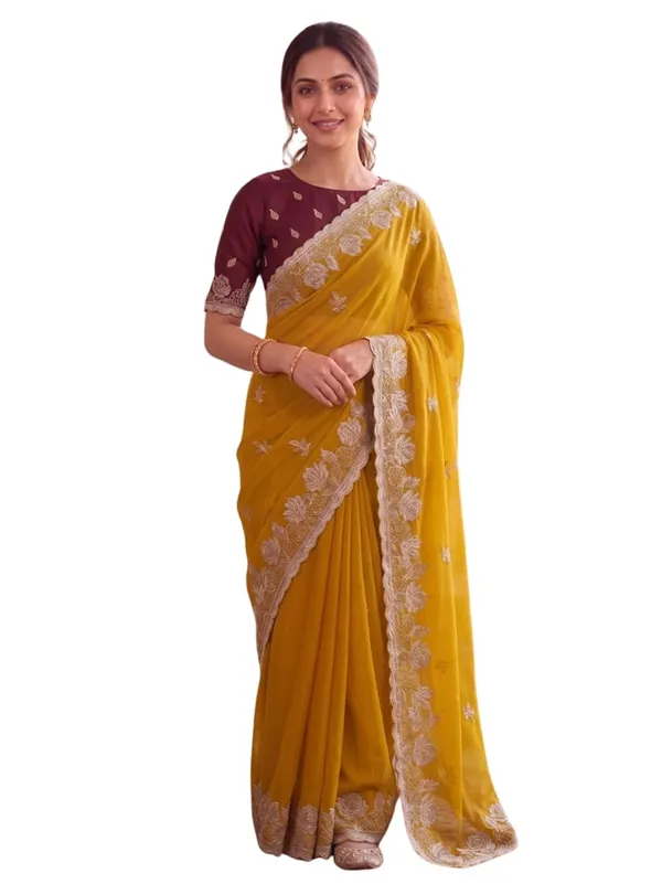 Yellow_Star_Georgette_Saree_For_Women