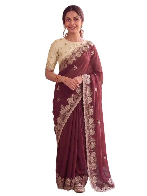 Maroon_Star_Georgette_Saree_For_Women