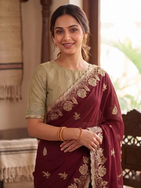 Maroon_Star_Georgette_Saree_For_Women