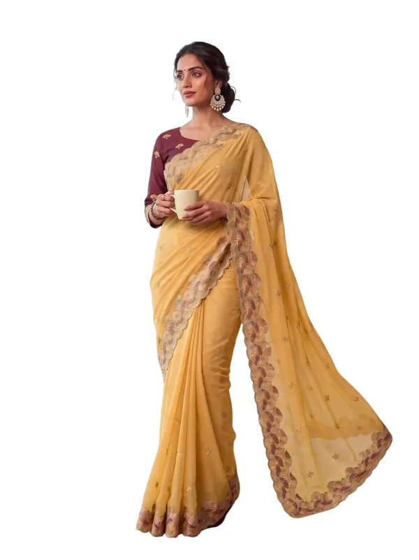 Yellow_Star_Georgette_Embroidered_Saree_For_Women