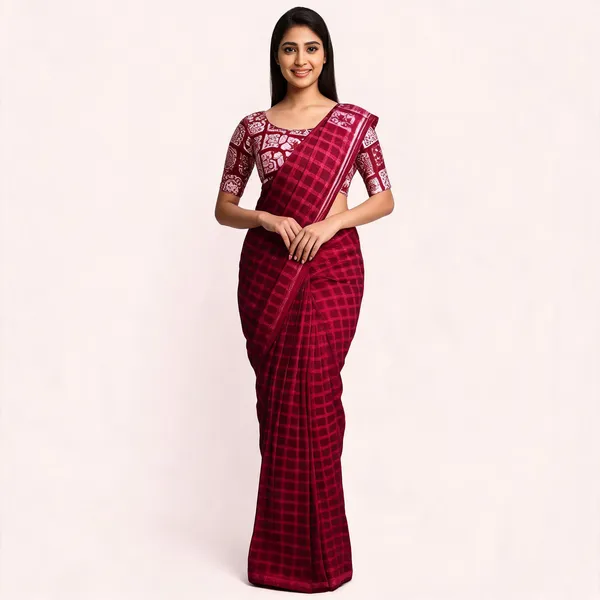 Pink_Star_Georgette_Checkered_Saree_For_Women